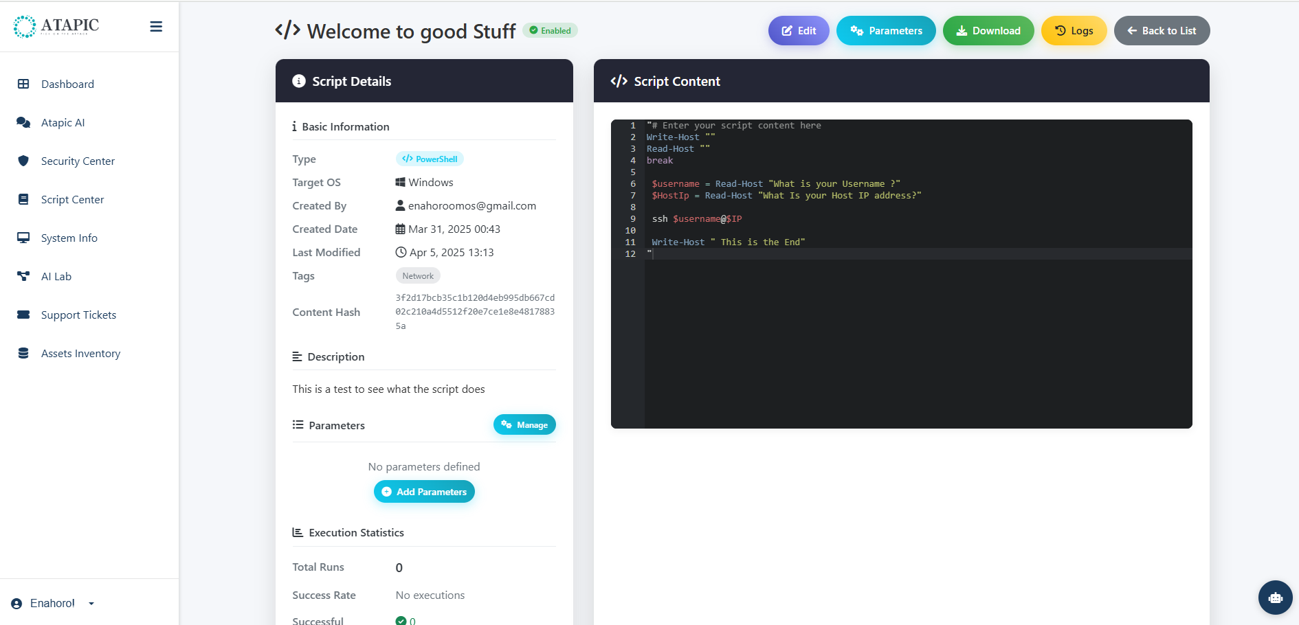 Script Management Interface